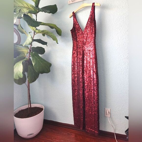 Bcbg maxazria sequins front slit v neck gown dress - Picture 2 of 16